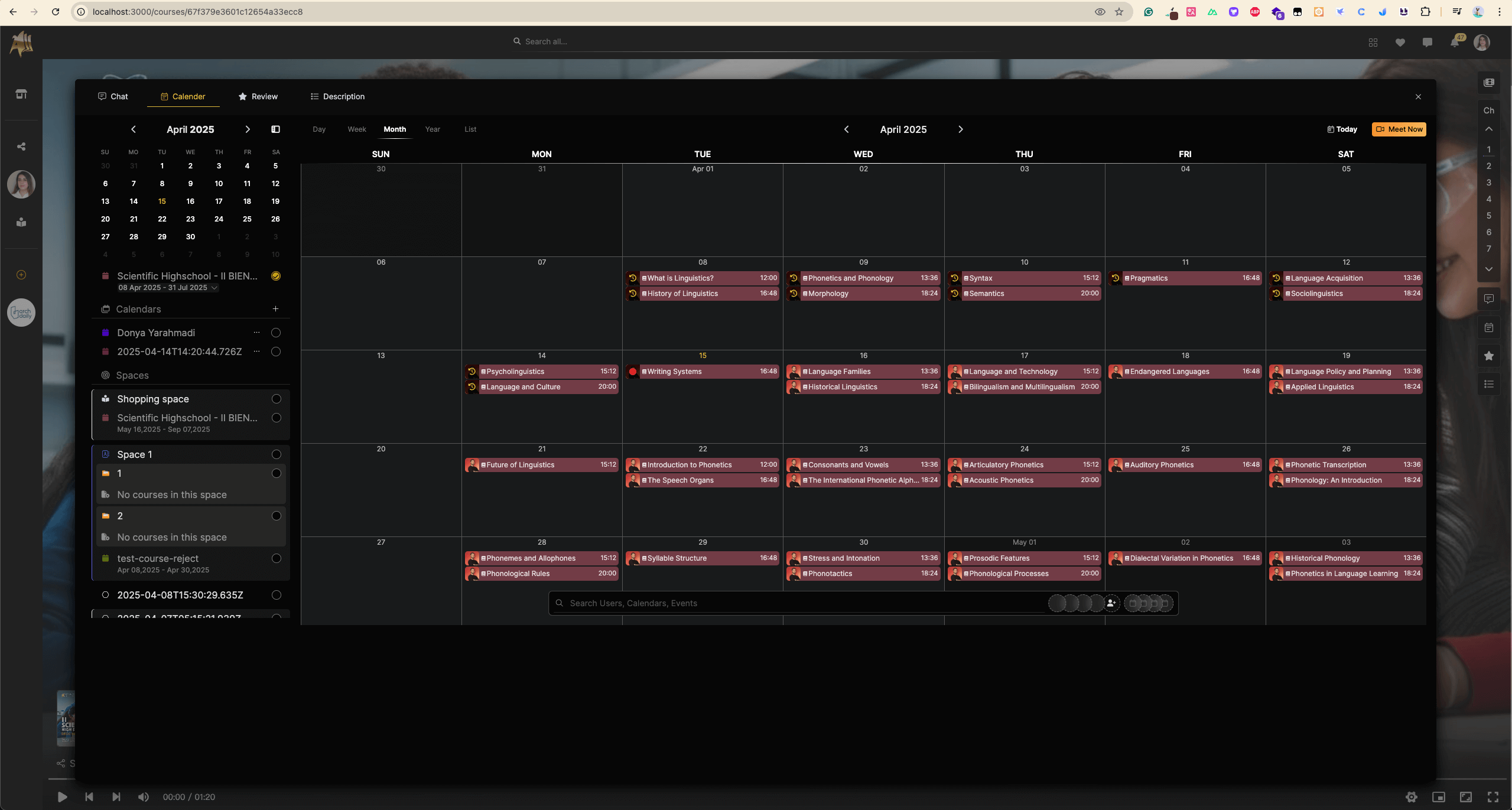 Aladia Online Learning Platform screen